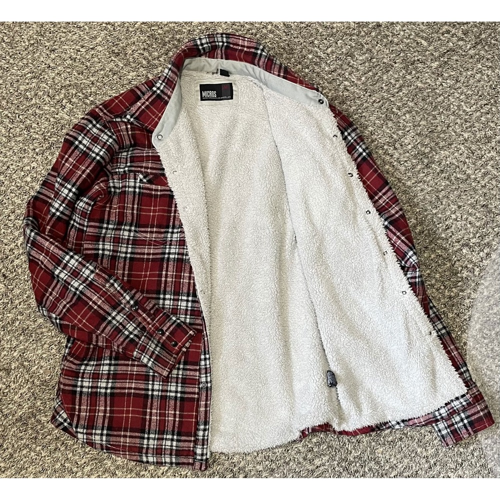 Micros Mens Plaid Flannel Sherpa Lined Shirt Jacket Red Black MZFX-1123 Large